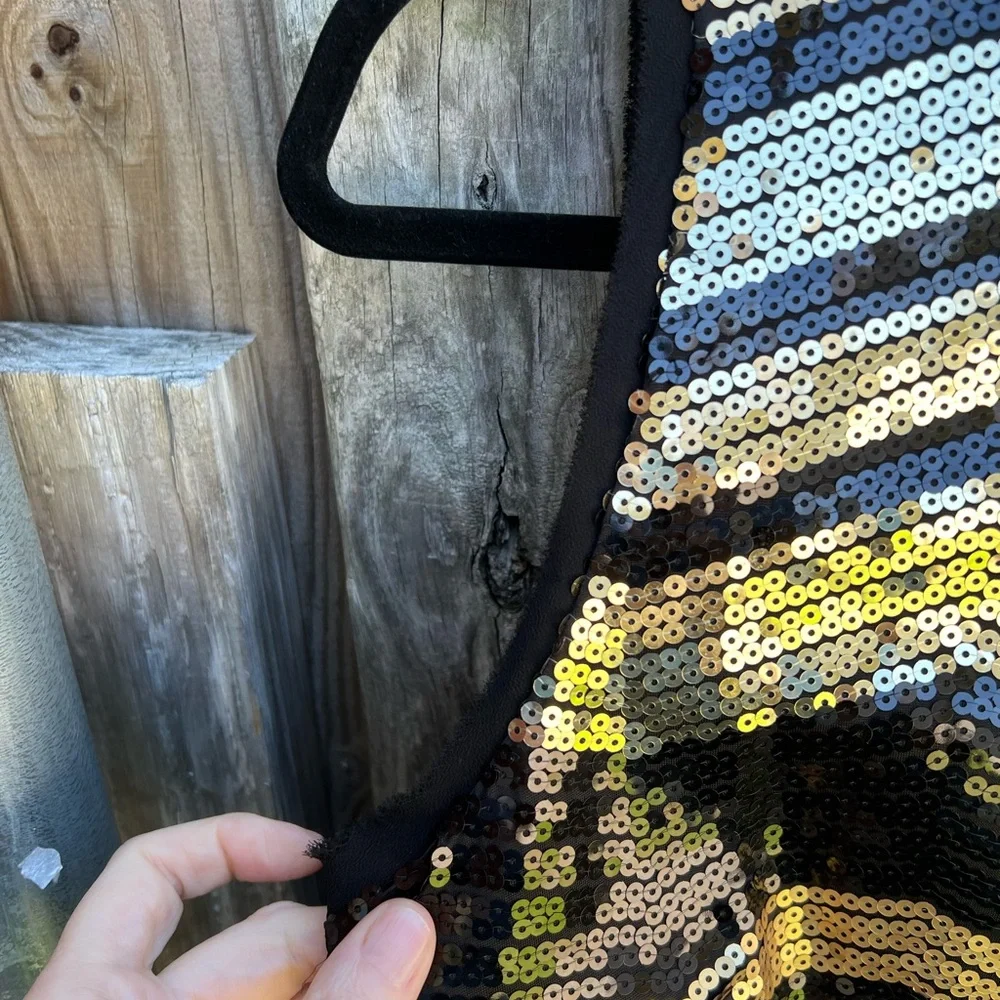 Vince Camuto Black and Gold Sequin Chevron Mini Dress - Picture 6 of 7